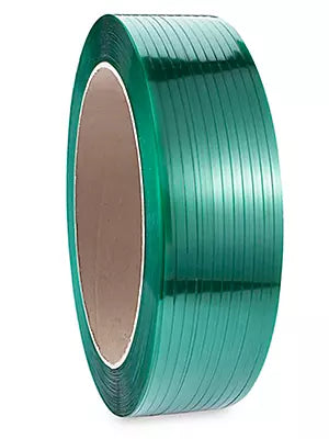 1/2" x 12,000', Smooth, Green Polyester Machine Strapping, 16x6" Core, 500# Break Strength- 504 Rolls